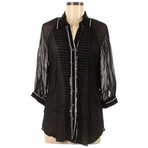 Rohit Gandhi + Rahul Khanna 100% Silk Blouse Size M Black Semi-Sheer Beaded